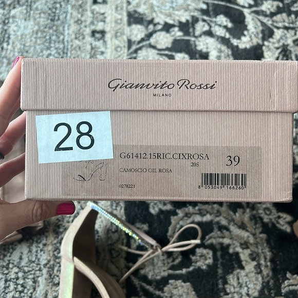 Gianvito Rossi sz 39 (9) Camoscio Oil Rosa heeled front tie sandals w/ sparkles - Picture 7 of 7